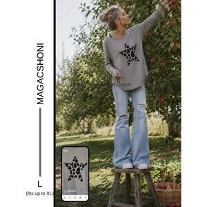 MSRP $168✨Magaschoni Leopard Star Cashmere Blend Sweater Size L (fits up to XL)✨